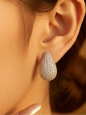 Silver Studded Tear Drop Earrings NEW IN BOX